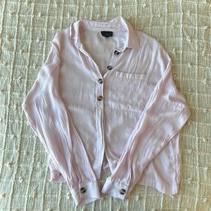 Pink Linen Drop Sleeve Button Down
